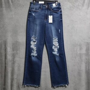 Judy Blue Dad Jeans Womens 28x32 Blue Mid Rise Denim Distressed Raw Hem Whisker